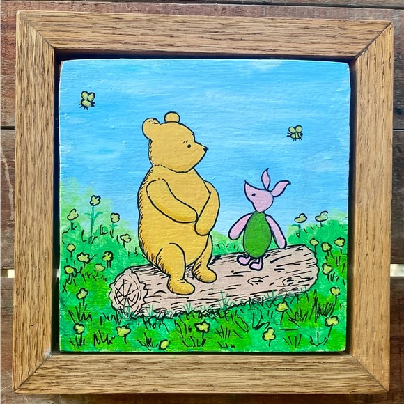 Acrylic Painting Hand Made Winnie The Pooh and Piglet, Nursery, Baby Shower - Picture 1 of 8